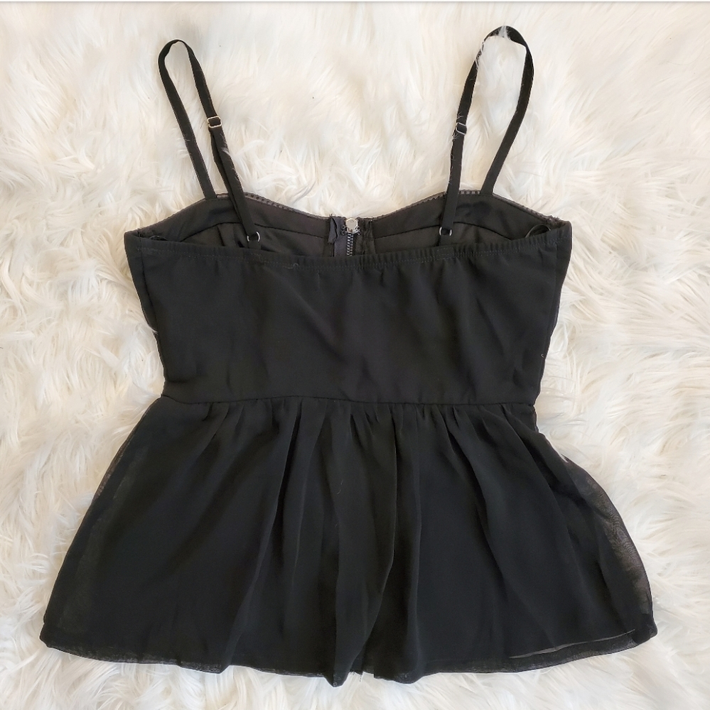 🔸️Black Chiffon and Faux Leather Top - Picture 2 of 2
